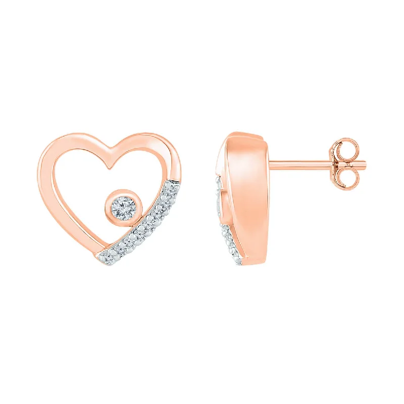 1/20 CTW Diamond Heart Stud Earrings in 10KT Rose Gold