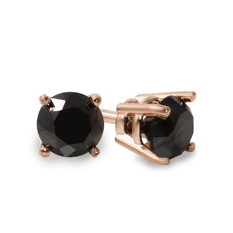 14K Rose Gold 3 CTW Rd Black Diamond Stud Earrings