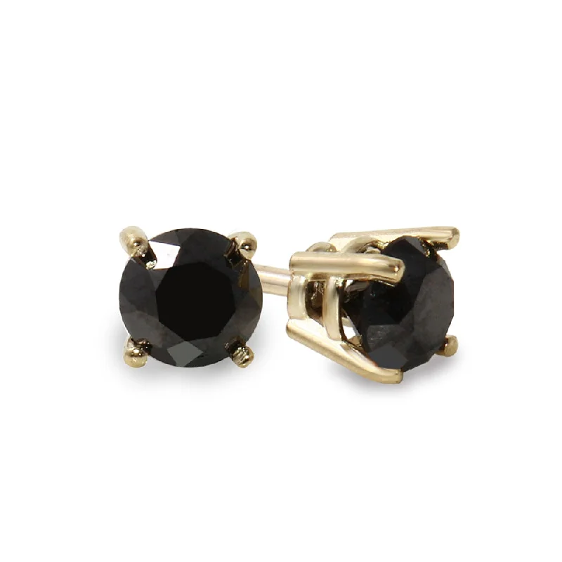 14K Yellow Gold 5 CTW Rd Black Diamond Stud Earrings