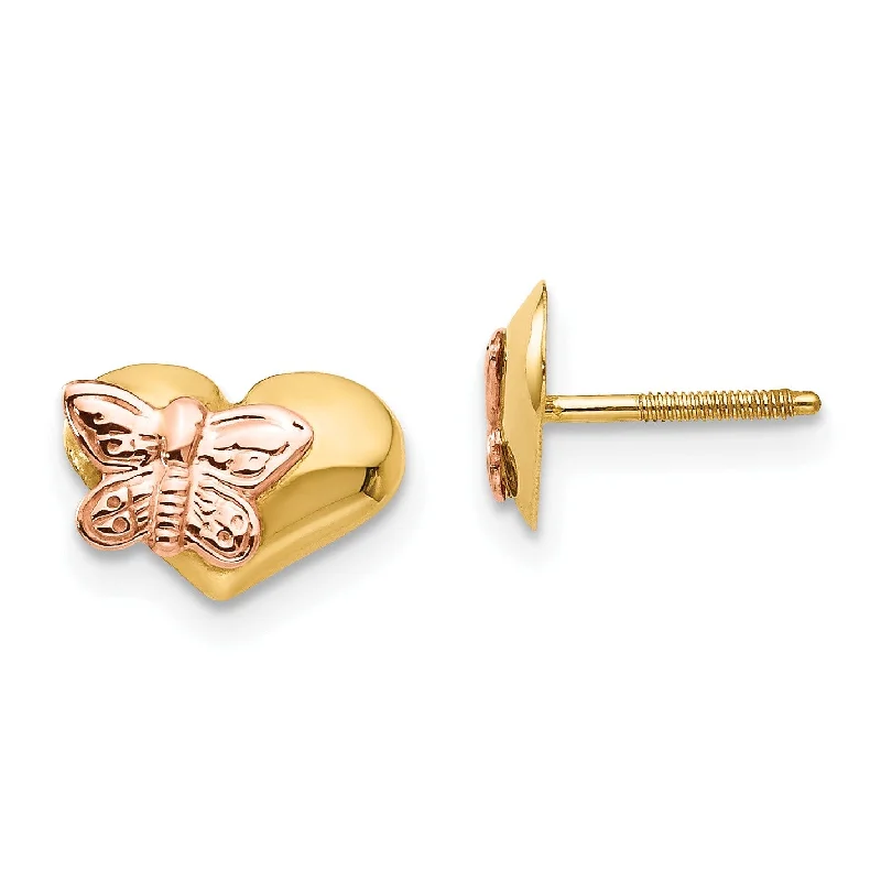 14KT Yellow and Rose Gold 8X9MM Butterfly Heart Stud Earrings