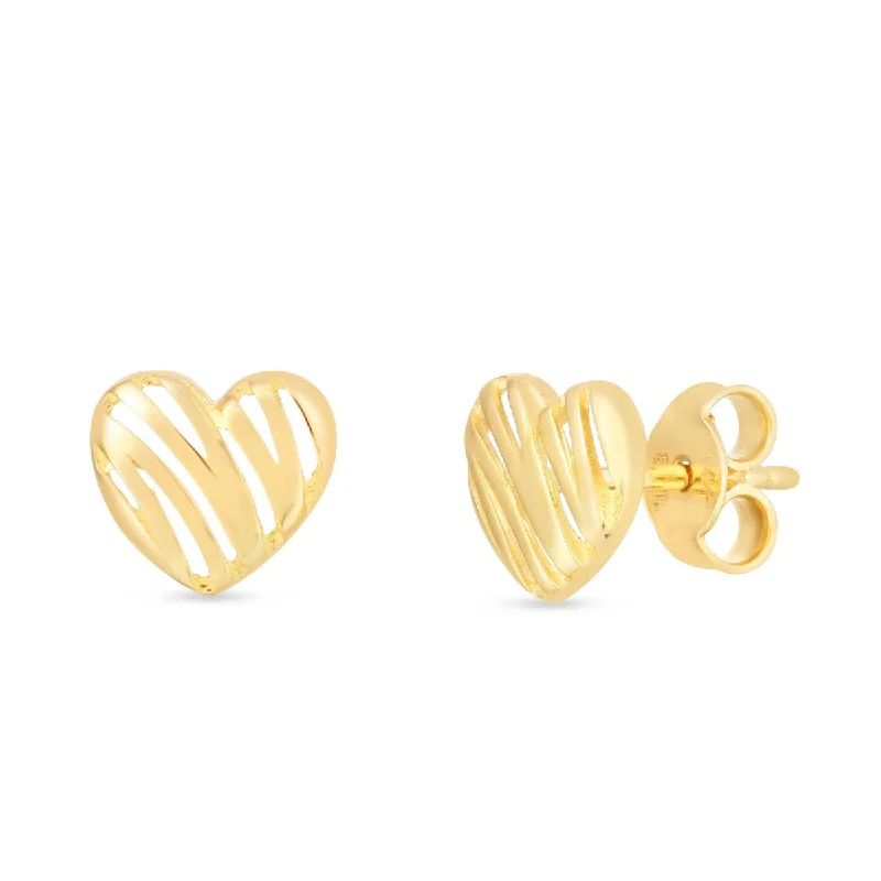 14KT Yellow Gold 7MM Heart Stud Earrings