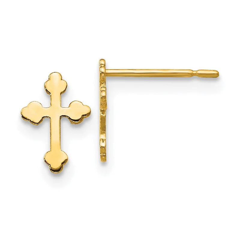 14KT Yellow Gold 8X6MM Childrens Cross Stud Earrings