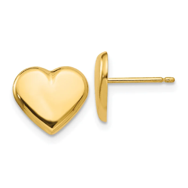 14KT Yellow Gold 9X10MM Heart Stud Earrings