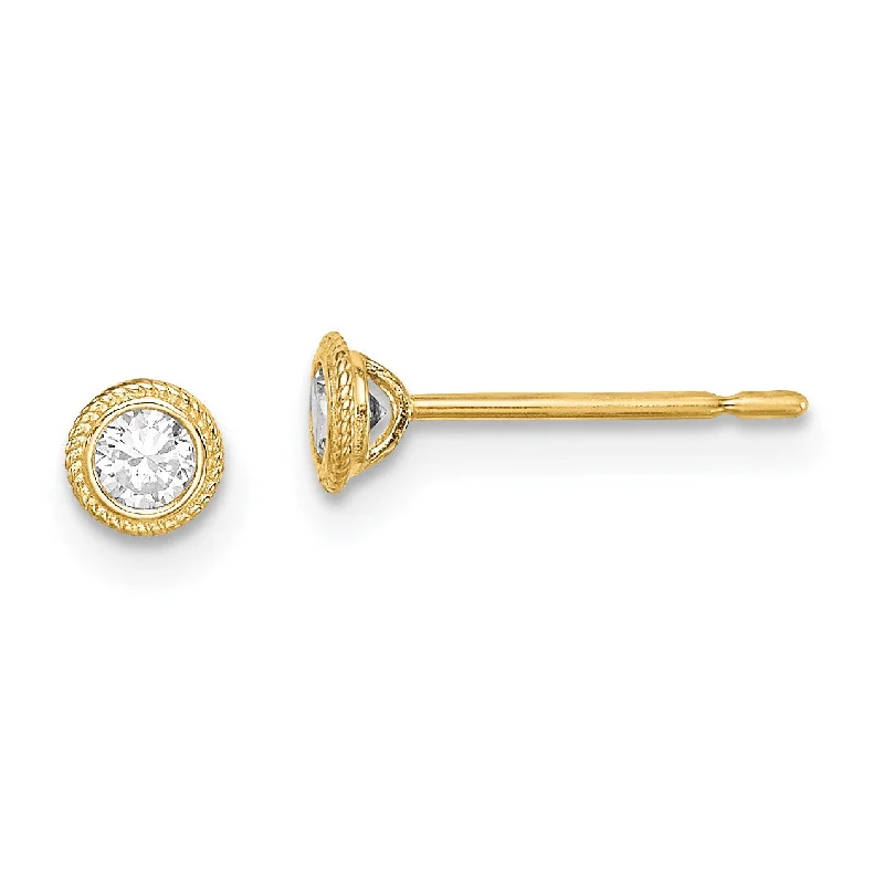 14KT Yellow Gold Round Cubic Zirconia Stud Earrings