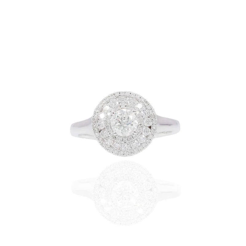 Half Carat Solitaire Diamond with Diamond Halo Engagement Ring