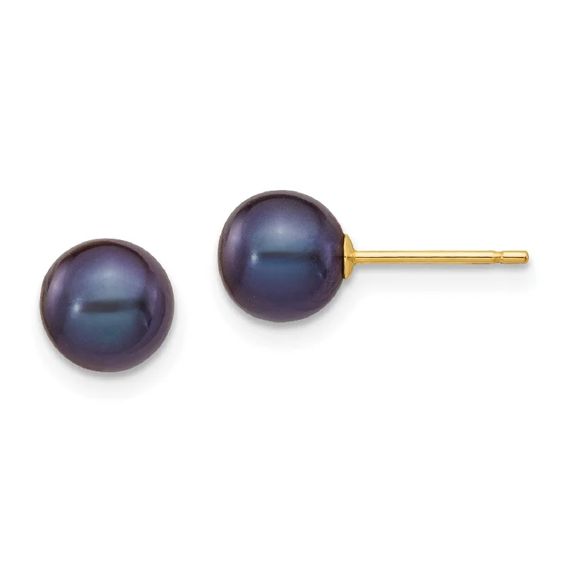 6MM Round Pearl Stud Earrings in 14KT Yellow Gold