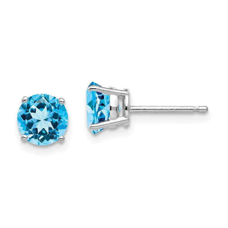 6MM Round Swiss Blue Topaz Stud Earrings in 14KT White Gold