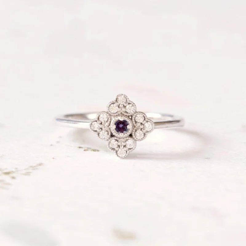 Antique style alexandrite engagement ring