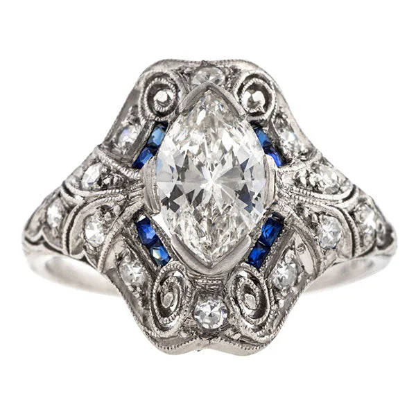 Art Deco Engagement Ring, Marquise Diamond 1.01ct.