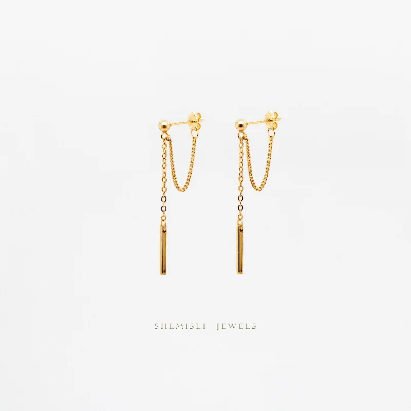 Bar Dangle Chain Studs Earrings, Unisex, Gold, Silver SHEMISLI SS199