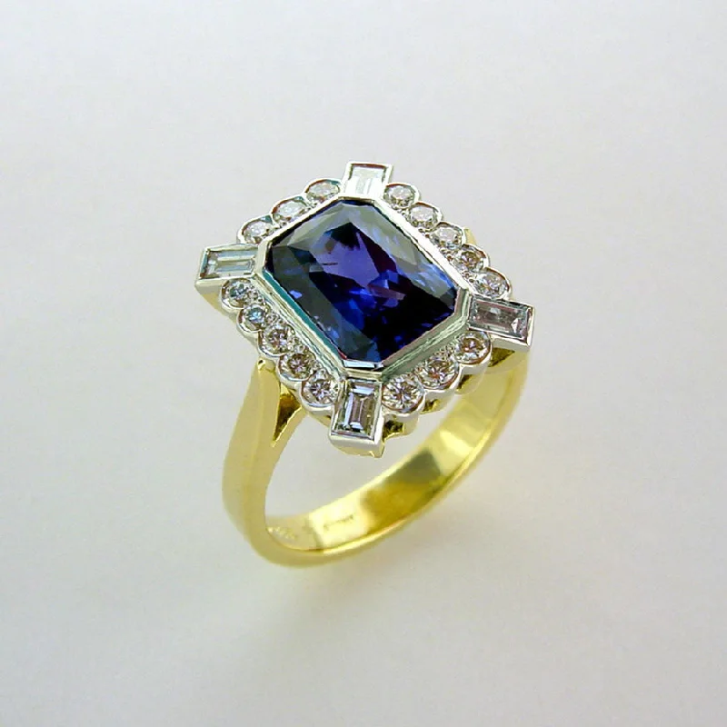 Emerald Cut Sapphire and Diamond Ring