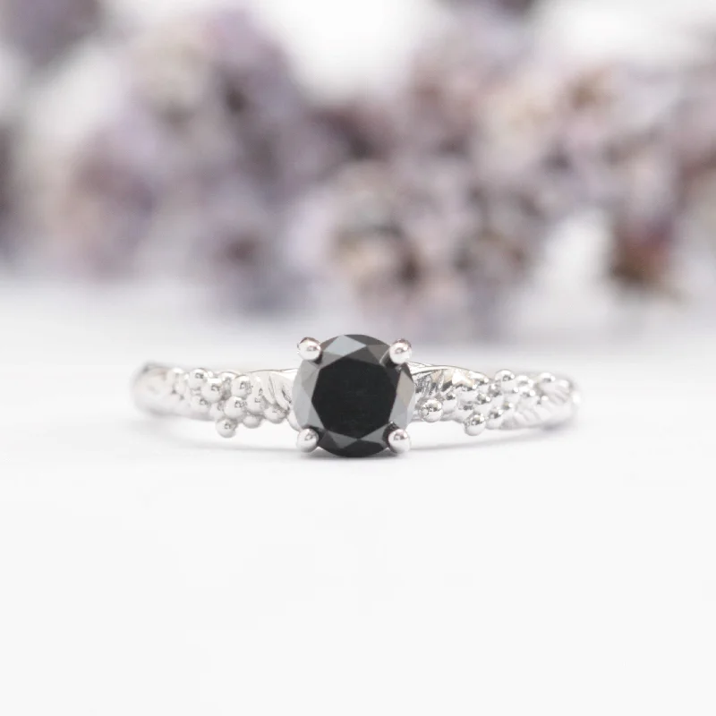 Black Diamond Wattle Leaf Engagement Ring