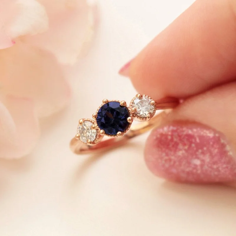 Blue Sapphire Trilogy Engagement Ring