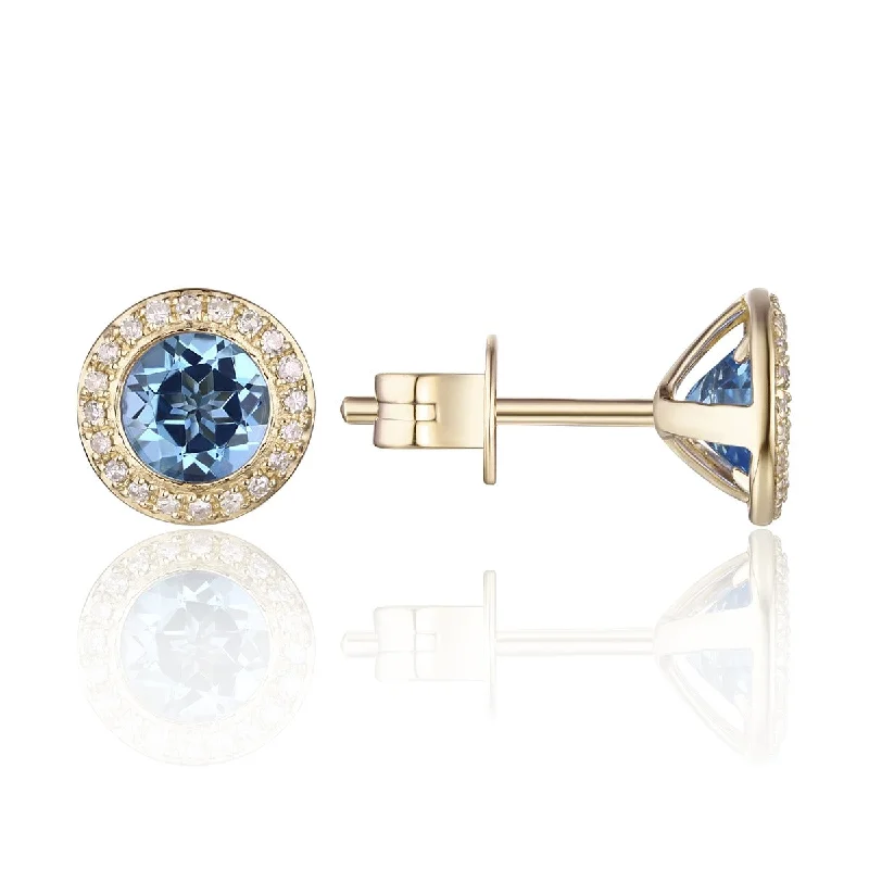 Blue Topaz & Diamond Halo 14K Yellow Gold Martini Stud Earrings