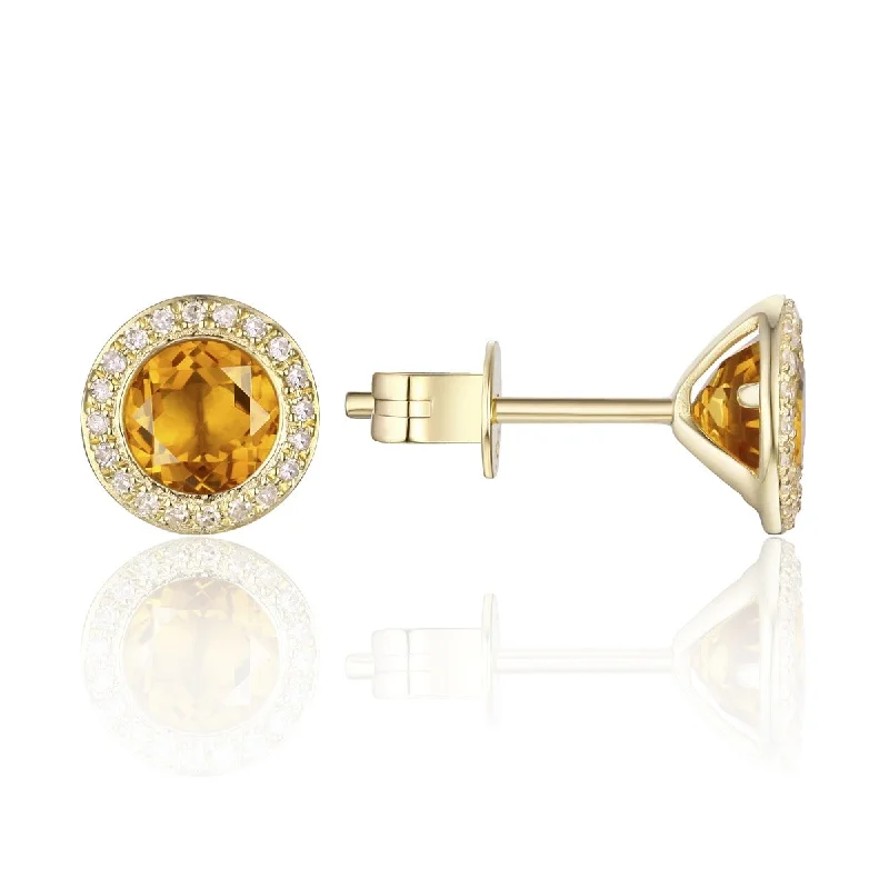 Citrine & Diamond Halo 14K Yellow Gold Martini Stud Earrings