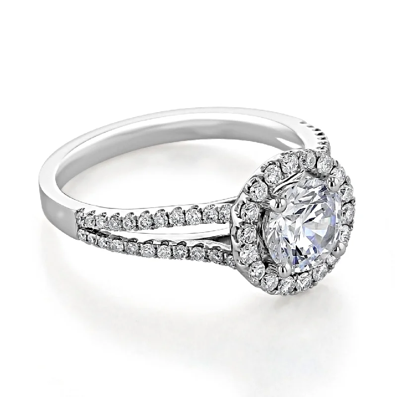 1.0 ct  Round cut Halo Split Shank Moissanite Engagement Ring