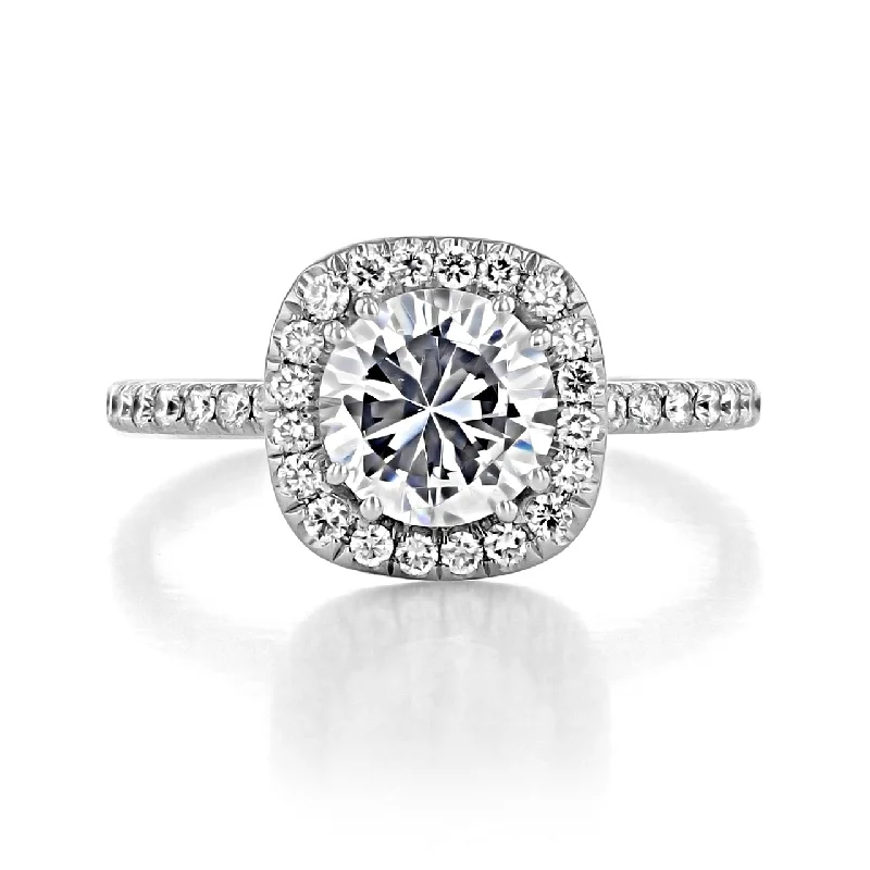 1.0 ct  Round cut Halo Moissanite Engagement Ring