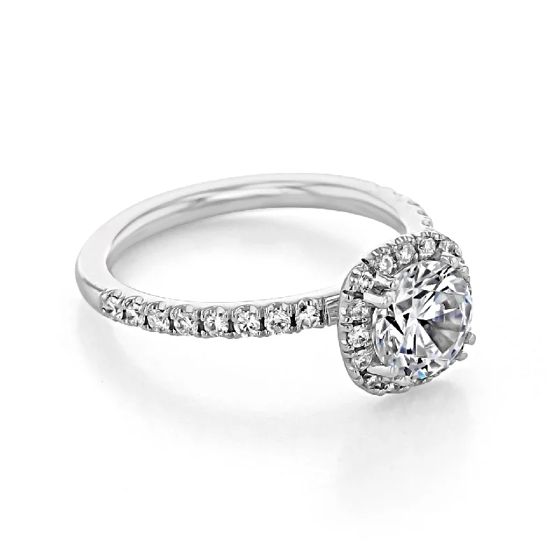 1.0 ct Classic Round cut Halo Moissanite Engagement Ring