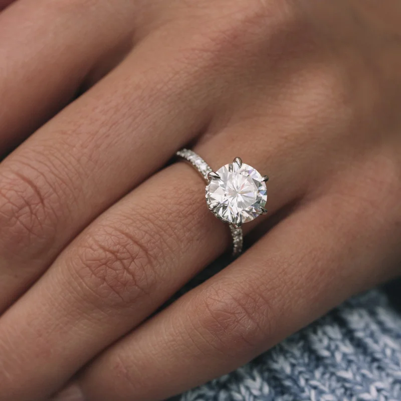 3.20 ct  Round cut Hidden Halo Moissanite Engagement Ring