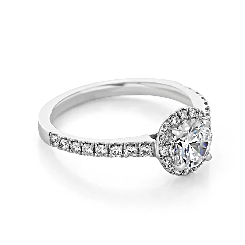 1.0 ct  Round  cut Halo micro prong  Moissanite solitaire  Engagement Ring