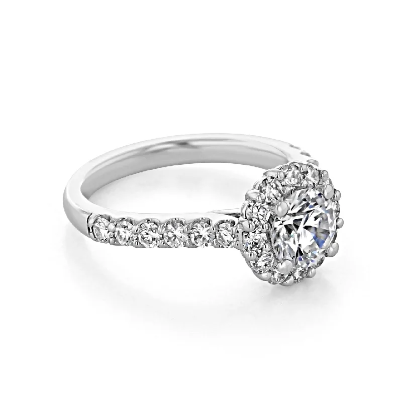 1.0 ct  Round cut Halo Moissanite Engagement Ring