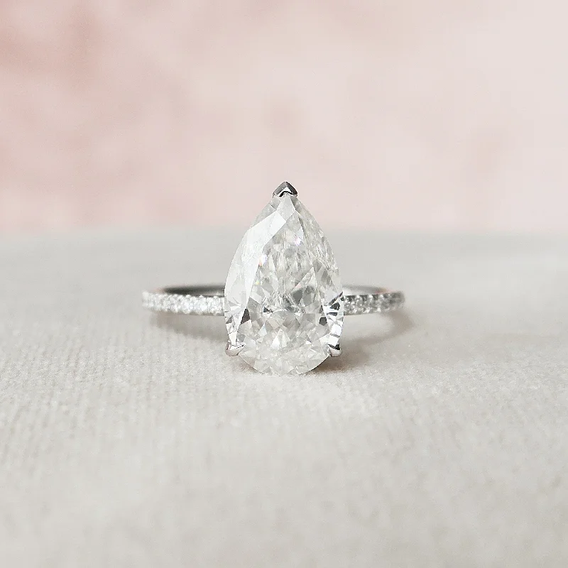 3 CT Pear Shaped Hidden Halo Moissanite  Engagement Ring