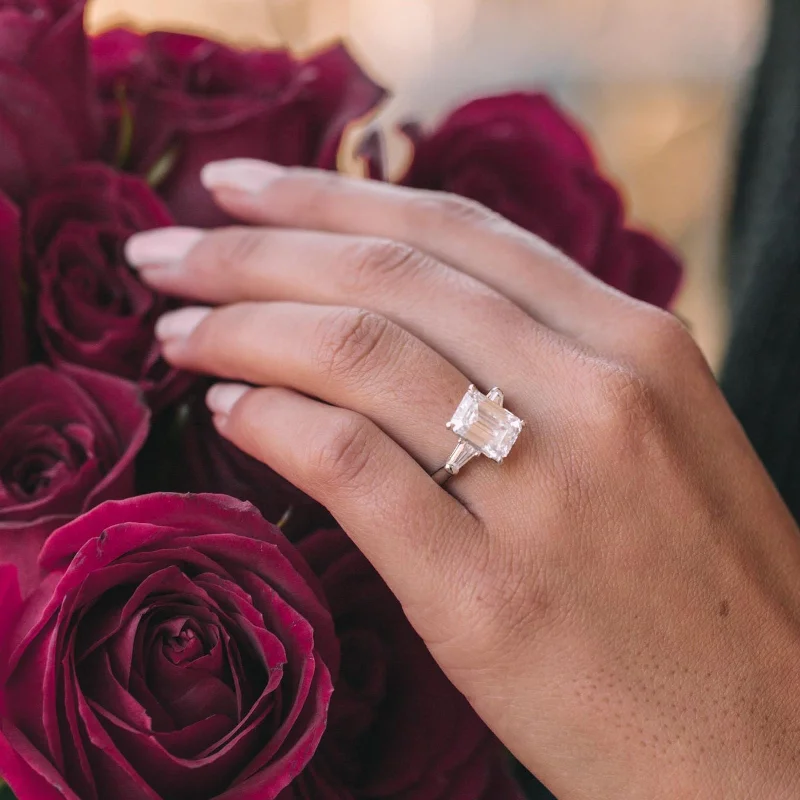 4.4 ct  Emerald cut Moissanite Engagement Ring