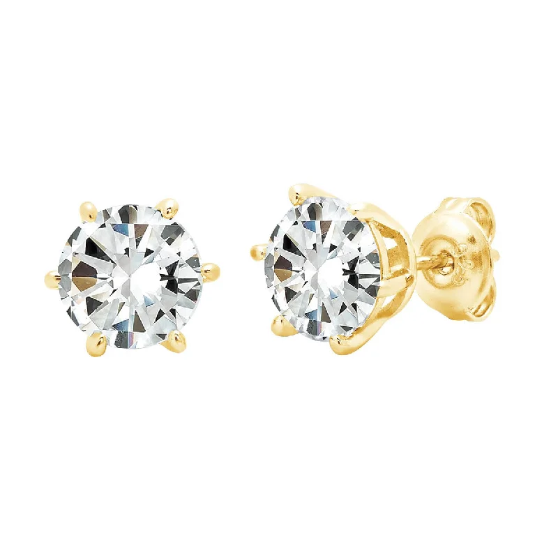 Crislu 18KT Yellow Gold Plated Sterling Silver Round Cubic Zirconia Solitaire Stud Earrings