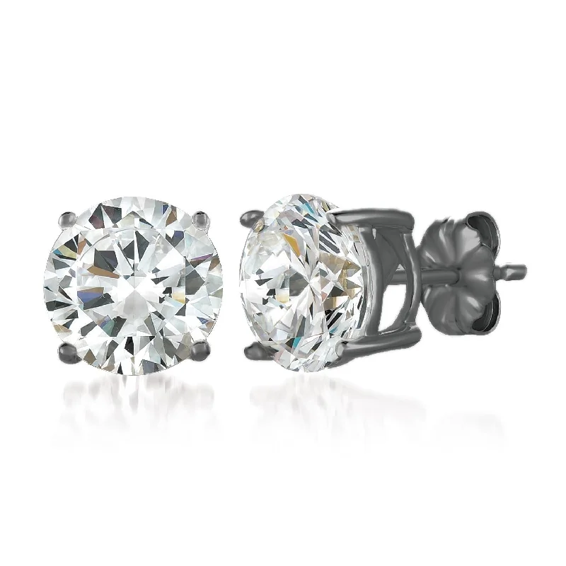 Crislu Black Rhodium Sterling Silver Round Cubic Zirconia Stud Earrings