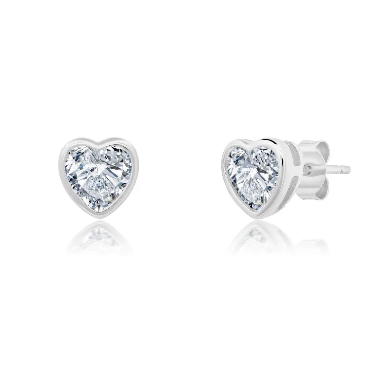 Crislu Platinum Plated Sterling Silver Heart Stud Earrings