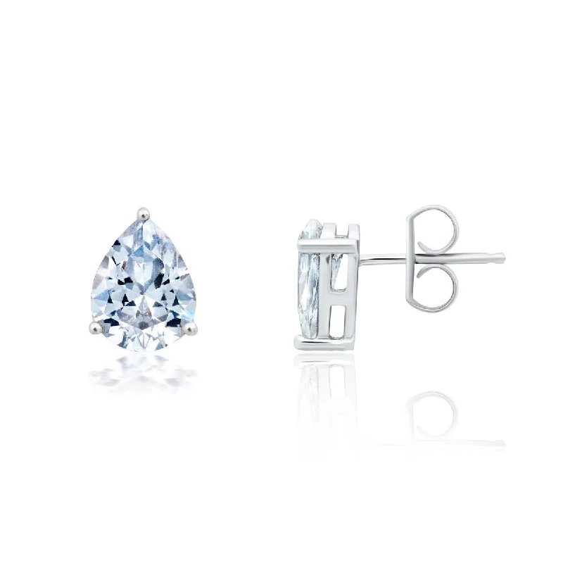 Crislu Platinum Plated Sterling Silver Pear Cubic Zirconia Stud Earrings