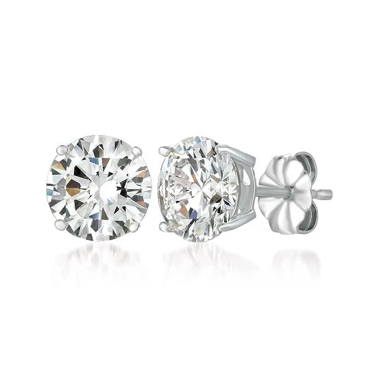 Crislu Platinum Plated Sterling Silver Round Cubic Zirconia Stud Earrings