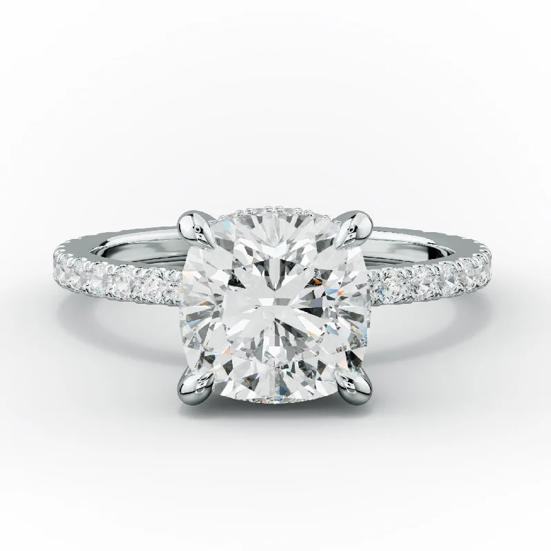 Emily Cushion Cut Diamond Engagement Ring With Hidden Halo