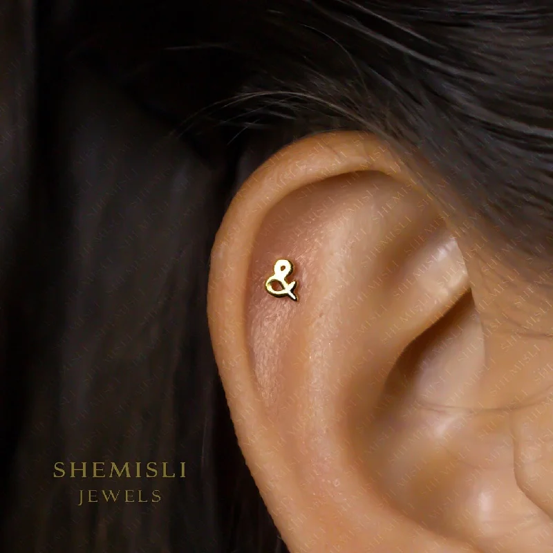 Dainty Ampersand Sign Studs Earrings, Unisex, Gold, Silver SHEMISLI SS635 Butterfly End, SS636 Screw Ball End (Type A)