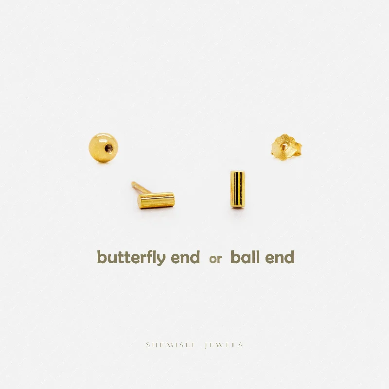 Dainty Tiny Bar Studs Earrings, Unisex, Gold, Silver SHEMISLI SS655 Butterfly End, SS656 Screw Ball End (Type A)