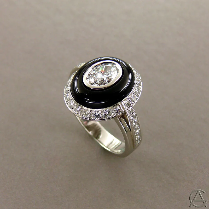 Diamond and Onyx Platinum Ring