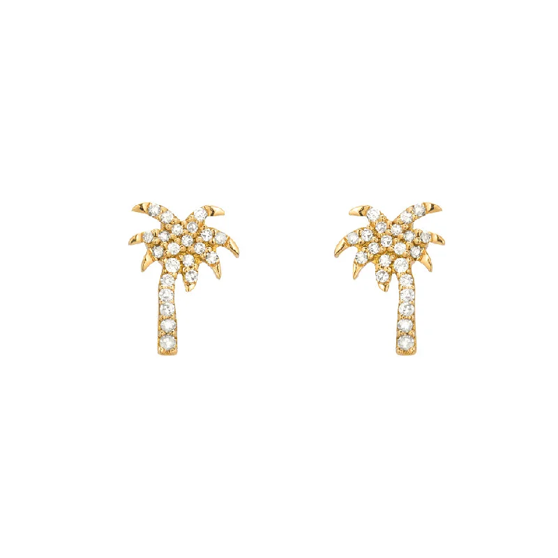 Diamond Pavé Palm Tree 14K Yellow Gold Stud Earrings