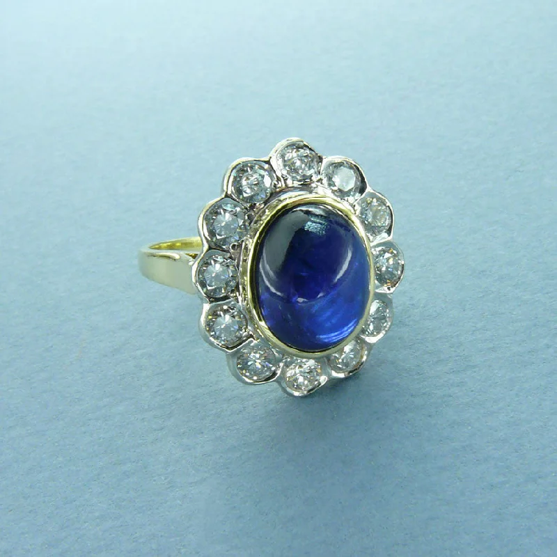 Cabochon Sapphire and Diamond Ring