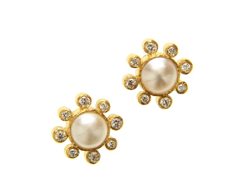 Elizabeth Locke Akoya Pearl & Diamond Stud Earrings