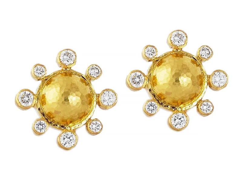 Elizabeth Locke Gold Dome & Diamond Stud Earrings