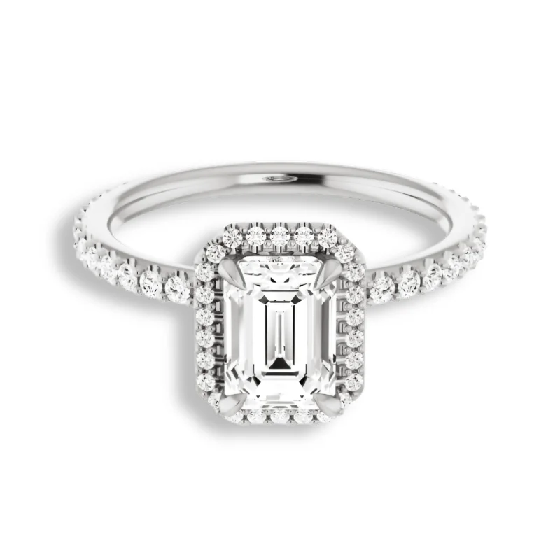 Emerald Cut Diamond Halo Engagement Ring