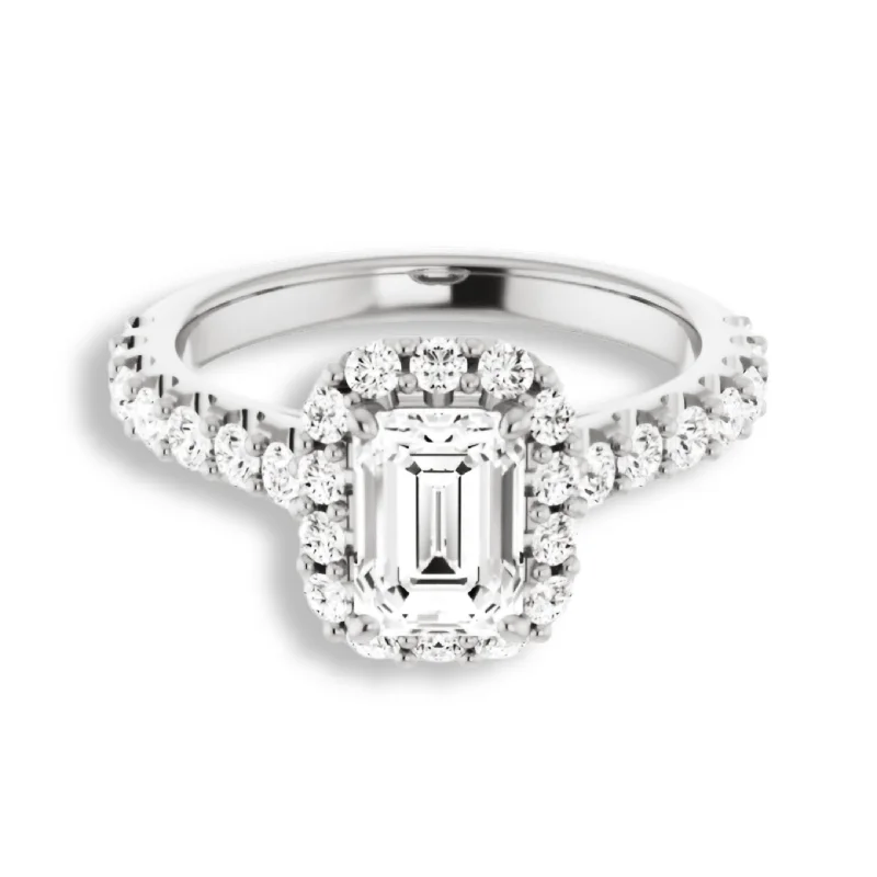 Emerald Cut Diamond Halo Engagement Ring