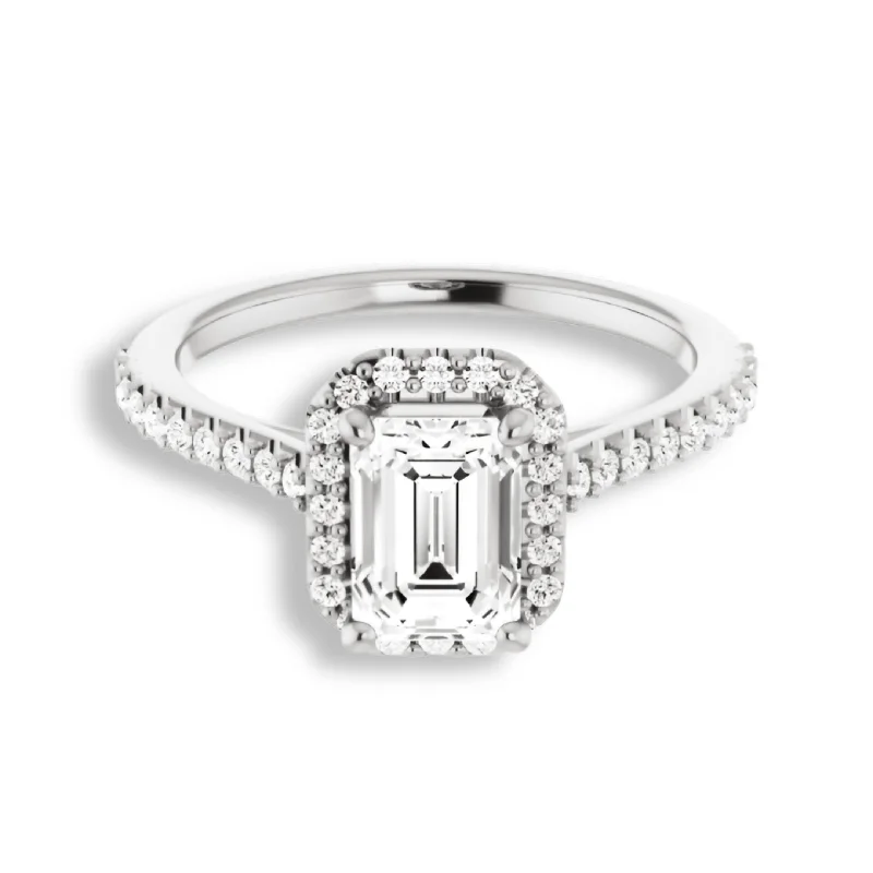 Emerald Cut Diamond Halo Engagement Ring