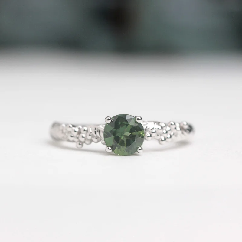 Green Sapphire Wattle Leaf Engagement Ring