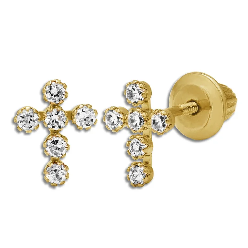 Kiddie Kraft 14KT Yellow Gold Childrens Cross Stud Earrings