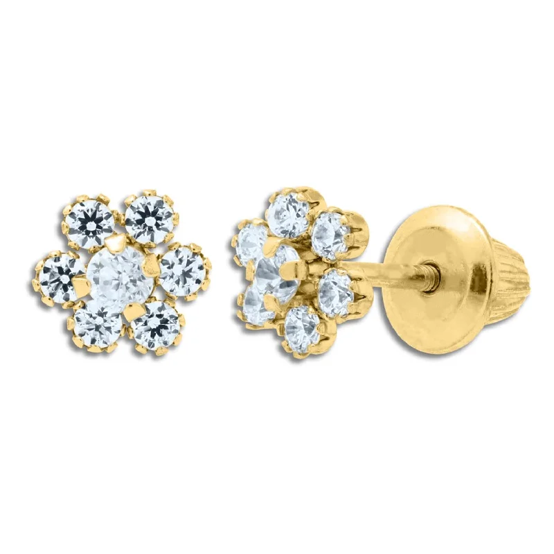 Kiddie Kraft 14KT Yellow Gold Cubic Zirconia Childrens Flower Stud Earrings