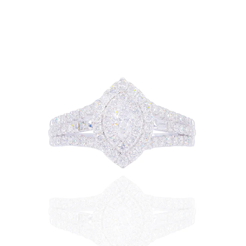 Marquise Diamond Engagement Ring with Double Halo