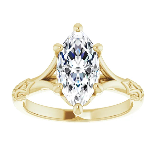 Vintage Inspired Marquise Diamond Solitaire Engagement Ring