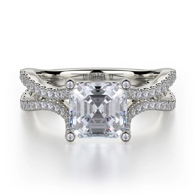 Michael M Asscher Shaped Center Diamond Engagement Ring R725-2