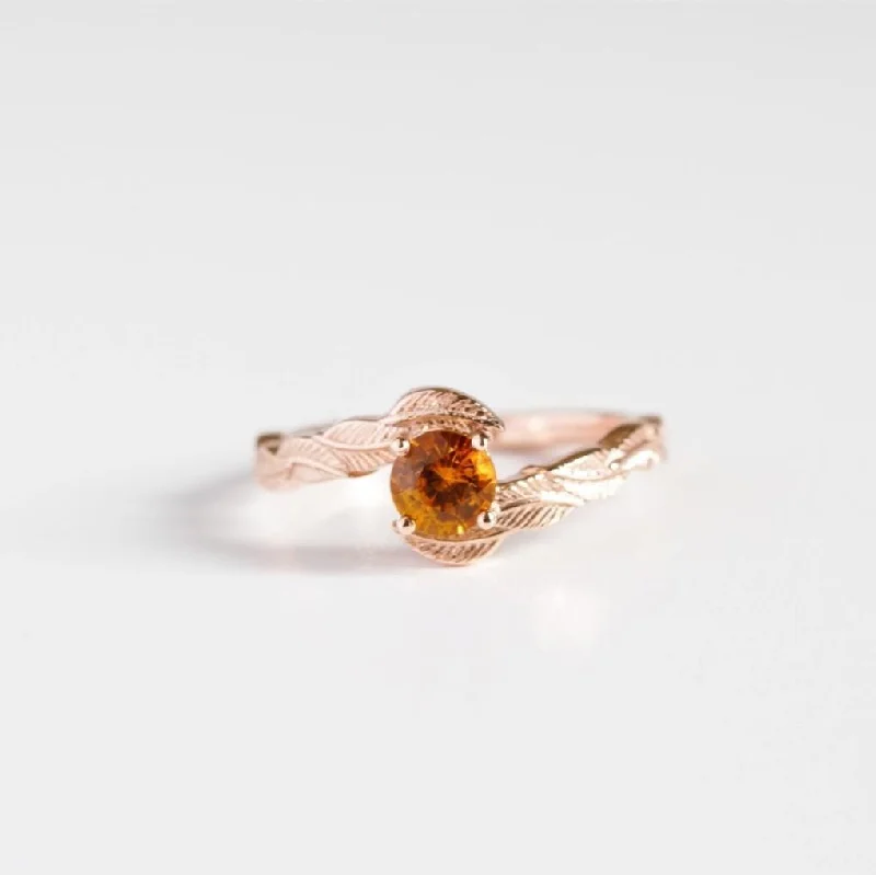 Orange Sapphire Leaf Engagement Ring